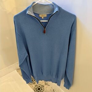 Peter Millar Silk Cotton Blend Blue Quarter-Zip Sweater - Size M